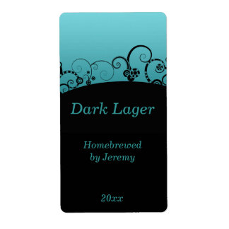 Etiqueta de cerveza negra y azul