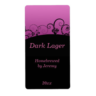Etiqueta de cerveza negra y rosa
