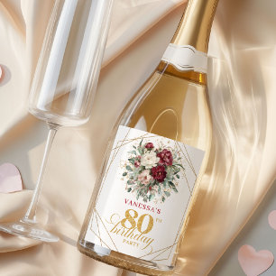 Etiqueta de Champagne para 80 cumpleaños Burgundy