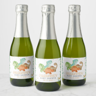 Etiqueta de champán Baby Shower Dinosaurios acuare