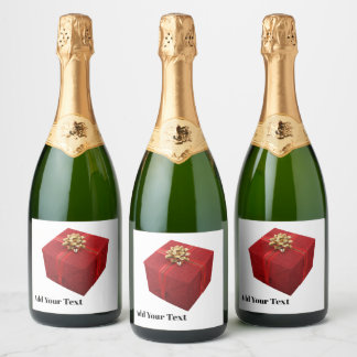 Etiqueta de champán de caja de regalo roja