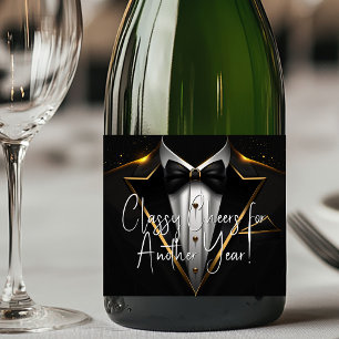 Etiqueta de champán Tuxedo de oro negro