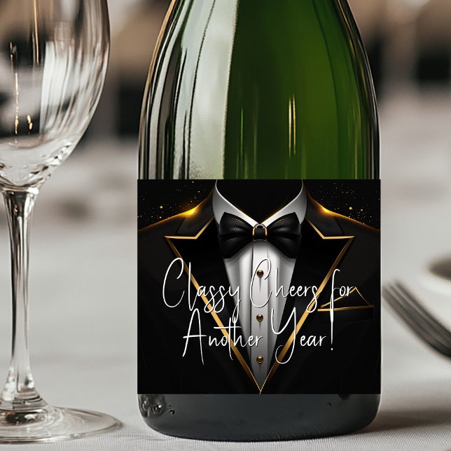 Etiqueta de champán Tuxedo de oro negro (Add your text, logo, etc., to personalize for your event.)