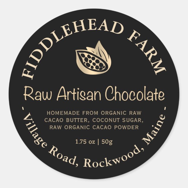 Etiqueta de chocolate orgánico bruto Gold Cacao Co (Anverso)