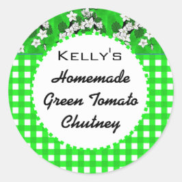 Etiqueta de chutney de jam floral de gingham verde