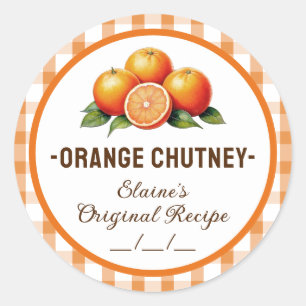 Etiqueta de chutney de naranja con diseño a cuadro