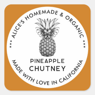 Etiqueta de chutney de piña en negro y blanco