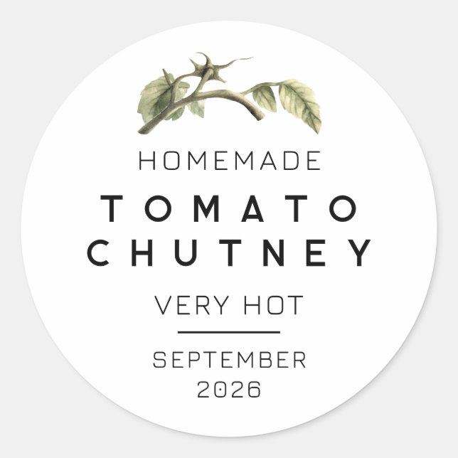 Etiqueta de chutney de tomate con hoja de tomate a (Anverso)