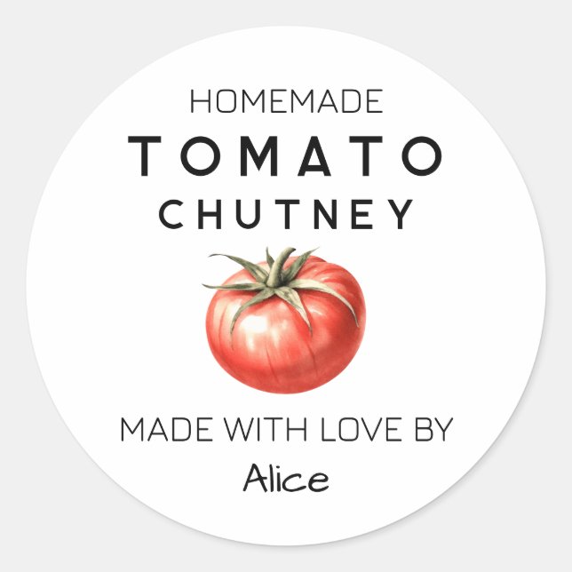 Etiqueta de chutney de tomate con tomate acuarela (Anverso)