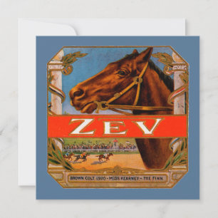 Etiqueta de cigarro antigua, Zev Race Horses Potro