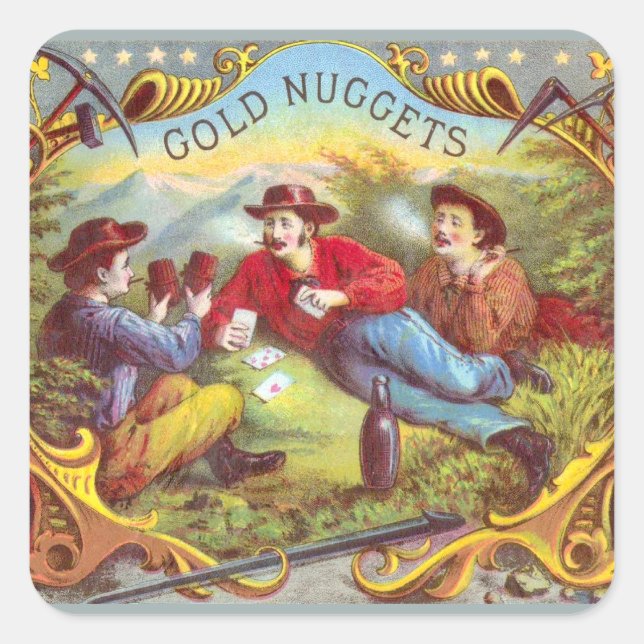 Etiqueta de cigarro antiguo de nuggets de oro (Anverso)