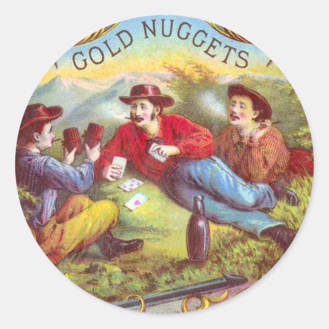 Etiqueta de cigarro antiguo de nuggets de oro (Anverso)