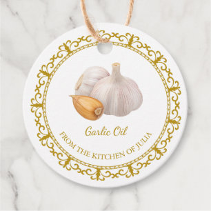 Etiqueta de colgado de aceite de ajo casero de cos