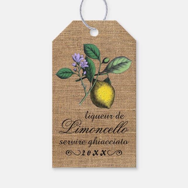 Etiqueta de colgante de frasco de Limoncello Burla (Anverso)