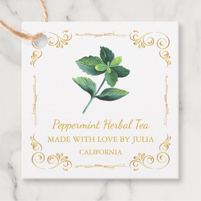 Etiqueta de colgante de tea cuadrada de pepimentín (Anverso)