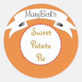 Etiqueta de comida de pastel de batata y calabaza