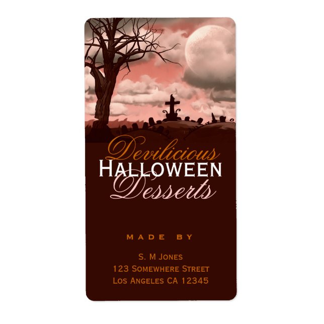 Etiqueta de comida de postres de Halloween delicio (Frente)