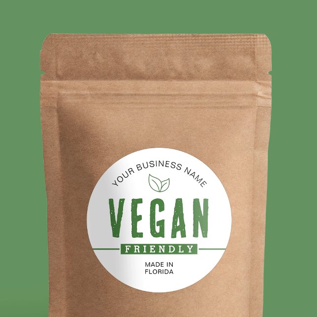 Etiqueta de comida promocional verde verde y amiga (Fully customizable green vegan friendly product sticker with your brand name)