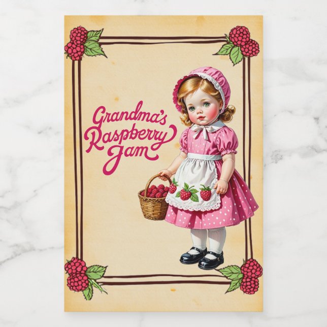 Etiqueta de comida vintage de frambuesa de abuela (Etiqueta única)