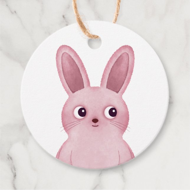 Etiqueta de conejo rosa para la fiesta de cumpleañ (Anverso)