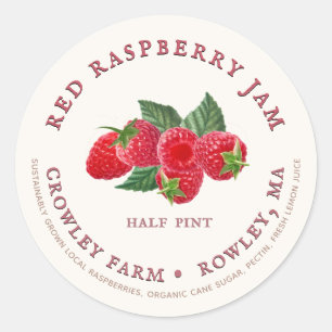 Etiqueta de conservación de frambuesa roja de crec