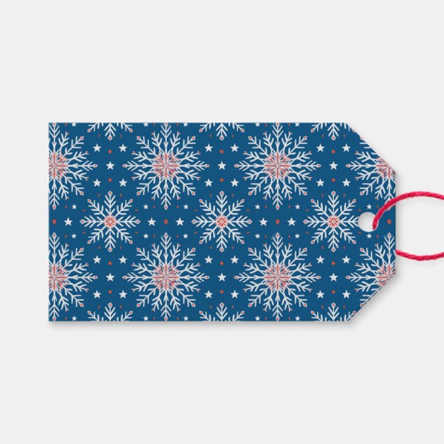 Etiqueta de copo de nieve de Navidad Rojo Blanco A (Frente (Horizontal))