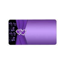 Etiqueta de corazón morado y floral negro - en bla
