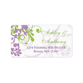 Etiqueta de correo de dirección de Boda morado ver