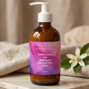Etiqueta de cosméticos con acuarela rosa y púrpura