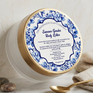 Etiqueta de cosméticos de jabón floral vintage azu
