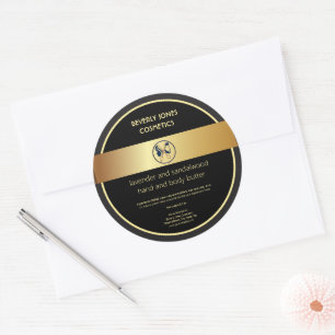 Etiqueta de Cosméticos Unisex Elegante Negro y Dor