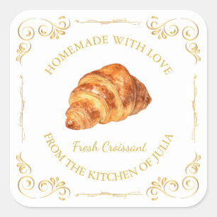 Etiqueta de cuadrado croissant fresco casero vinta