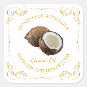 Etiqueta de cuadrado de aceite de coco casero de c