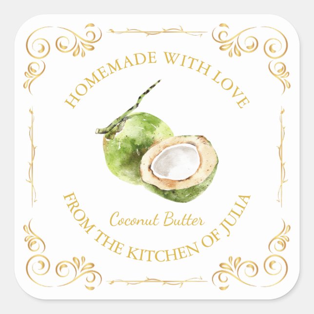 Etiqueta de cuadrado de manteca de coco casera vin (Anverso)