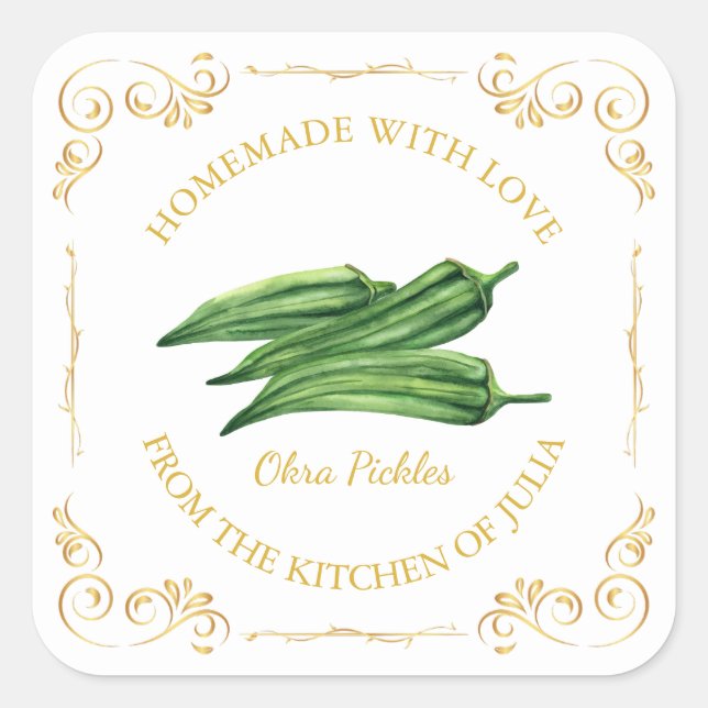 Etiqueta de cuadrado de rosca de Okra casera (Anverso)