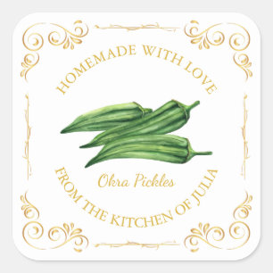 Etiqueta de cuadrado de rosca de Okra casera