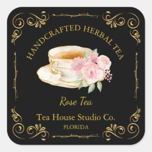 Etiqueta de cuadrado de té Rosa vintage