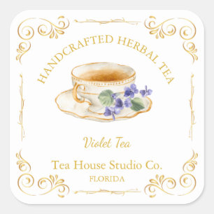 Etiqueta de cuadrado de té violeta vintage