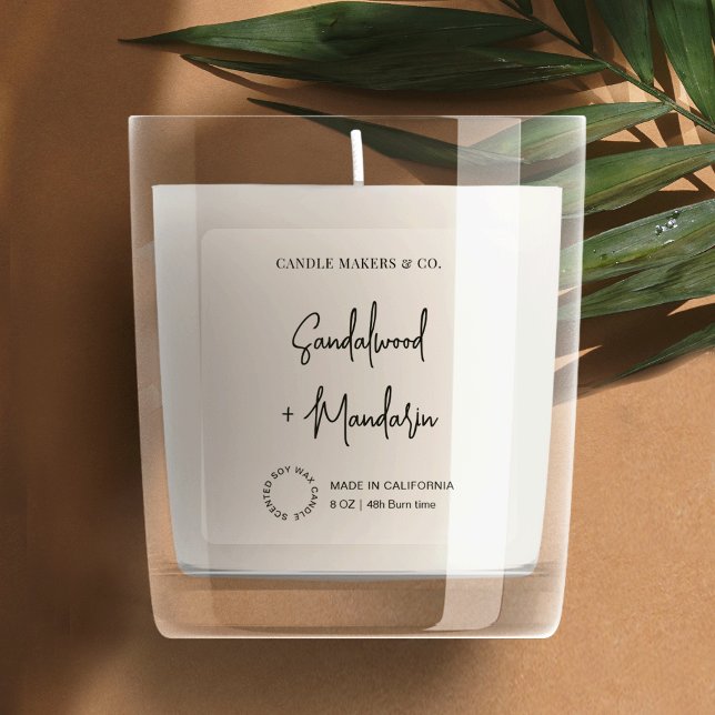 Etiqueta de cuadrado transparente transparente de  (Minimalist transparent square product label featuring trendy script font and a simple layout)