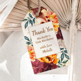 Etiqueta de cumpleaños 75 Burgundy Naranja Floral 