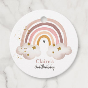 Etiqueta de cumpleaños Boho Rainbow Pastel Neutral