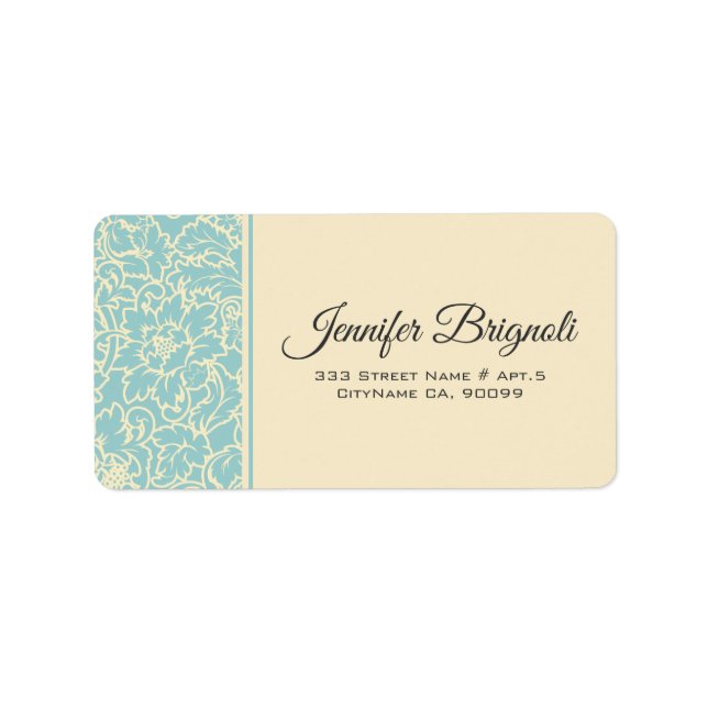Etiqueta De Damascos Florales Pastel Azul Y Crema (Frente)