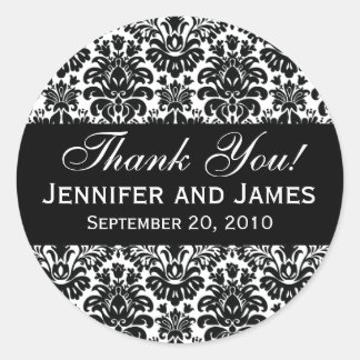 Etiqueta de Damask de Boda blanco y negro