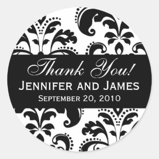 Etiqueta de Damask de Boda blanco y negro