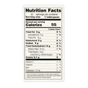 Etiqueta de datos de nutrición de alimentos de gel