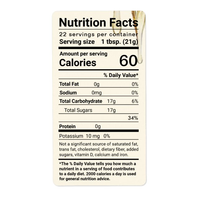 Etiqueta de datos de nutrición de miel (Frente)
