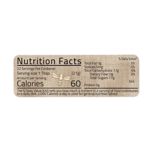 Etiqueta de datos de nutrición de miel de abeja ma (Frente)