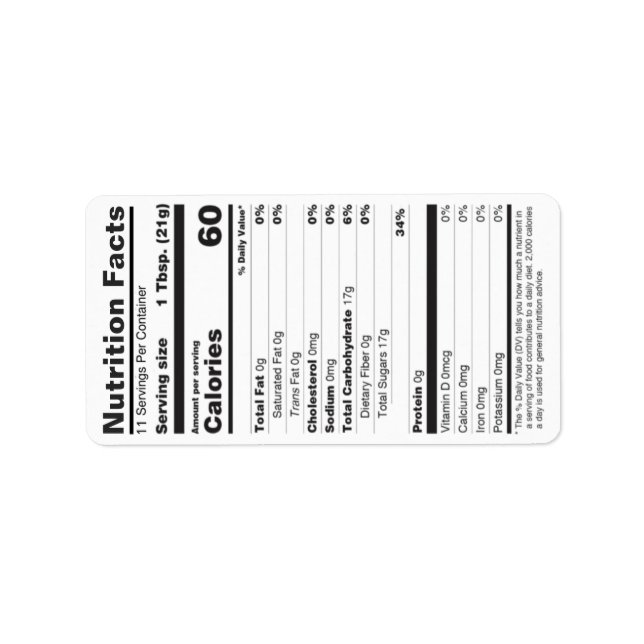 Etiqueta de datos de nutrición de miel Pequeña 202 (Frente)