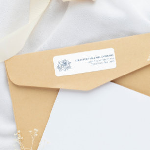 Etiqueta de devolución floral azul acero para boda