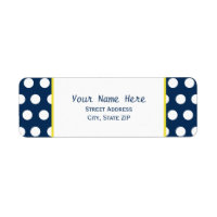 Etiqueta de dirección azul y amarillo con puntos d